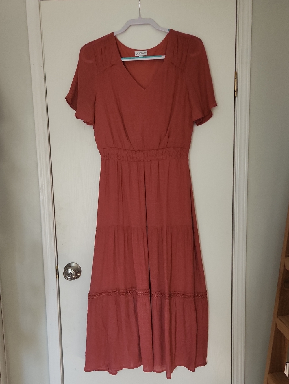 Luxology Dusty Rose Maxi Dress with V-Neck